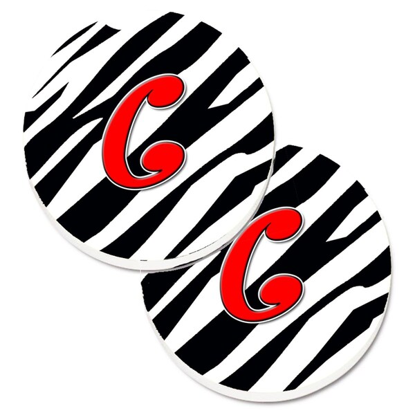 Carolines Treasures Monogram Initial C Zebra Red Cup Holder Car Coaster, PK2 CJ1024-CCARC - main